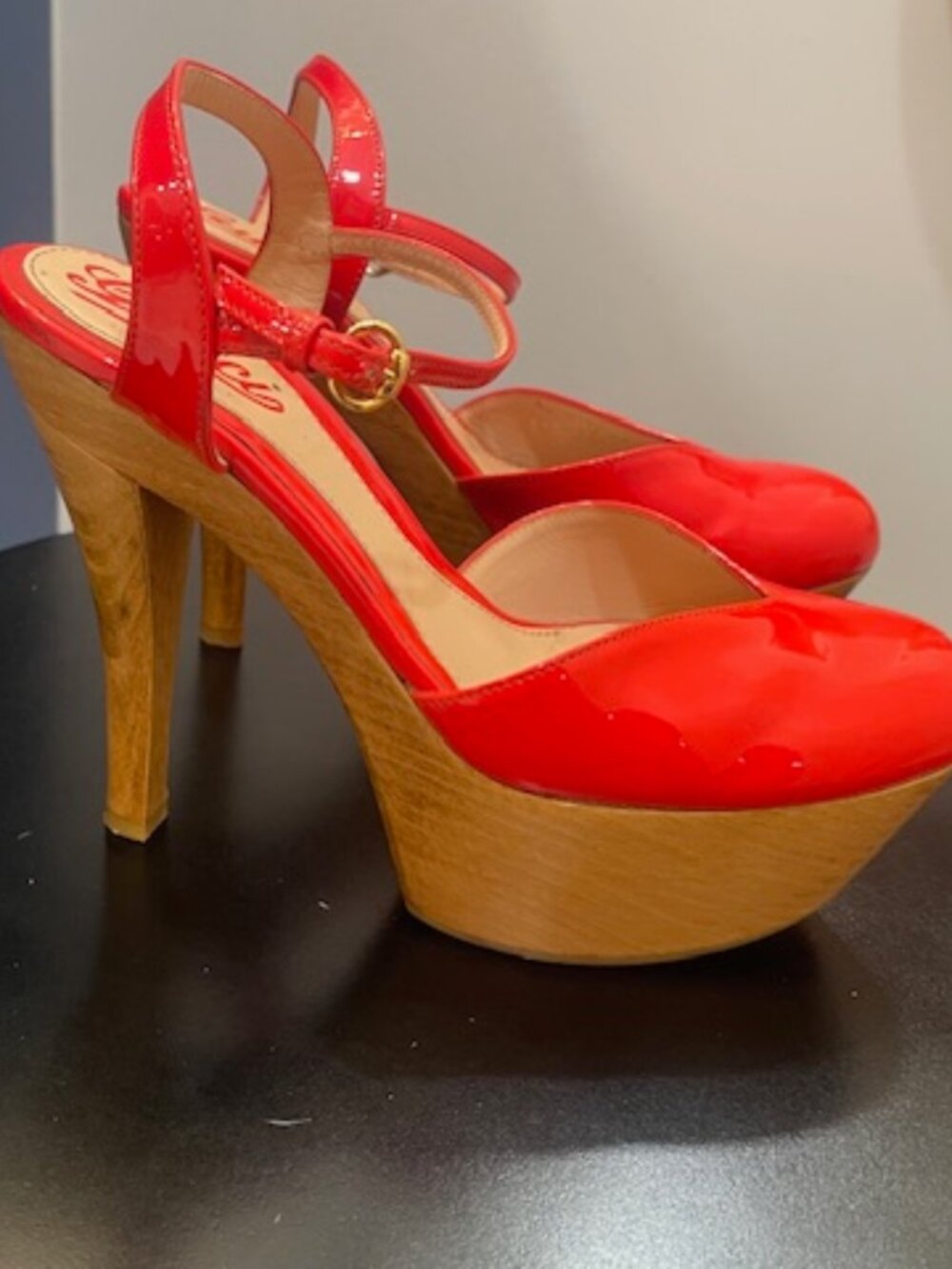 TITLE: Gucci Red/Orange Patent Platform Heels EU 36 Y2K Wooden Heel Pumps - Picture 1 of 14